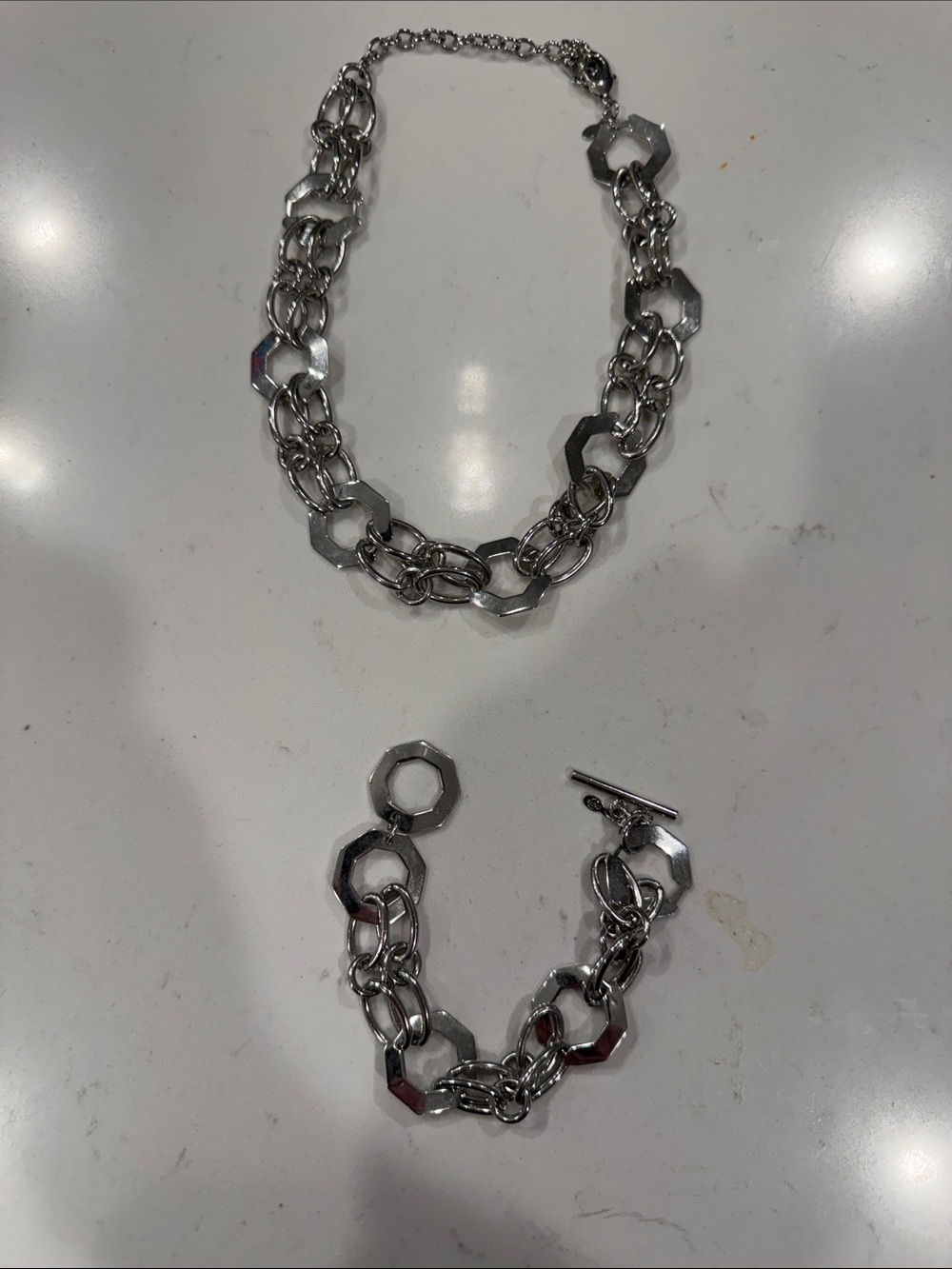 Premier Designs Silver-Tone Geometric Link Necklace and Bracelet Set